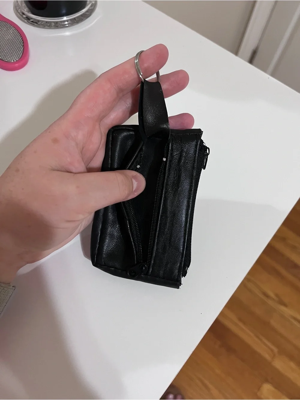 Black Leather Zip Wallet Pouch